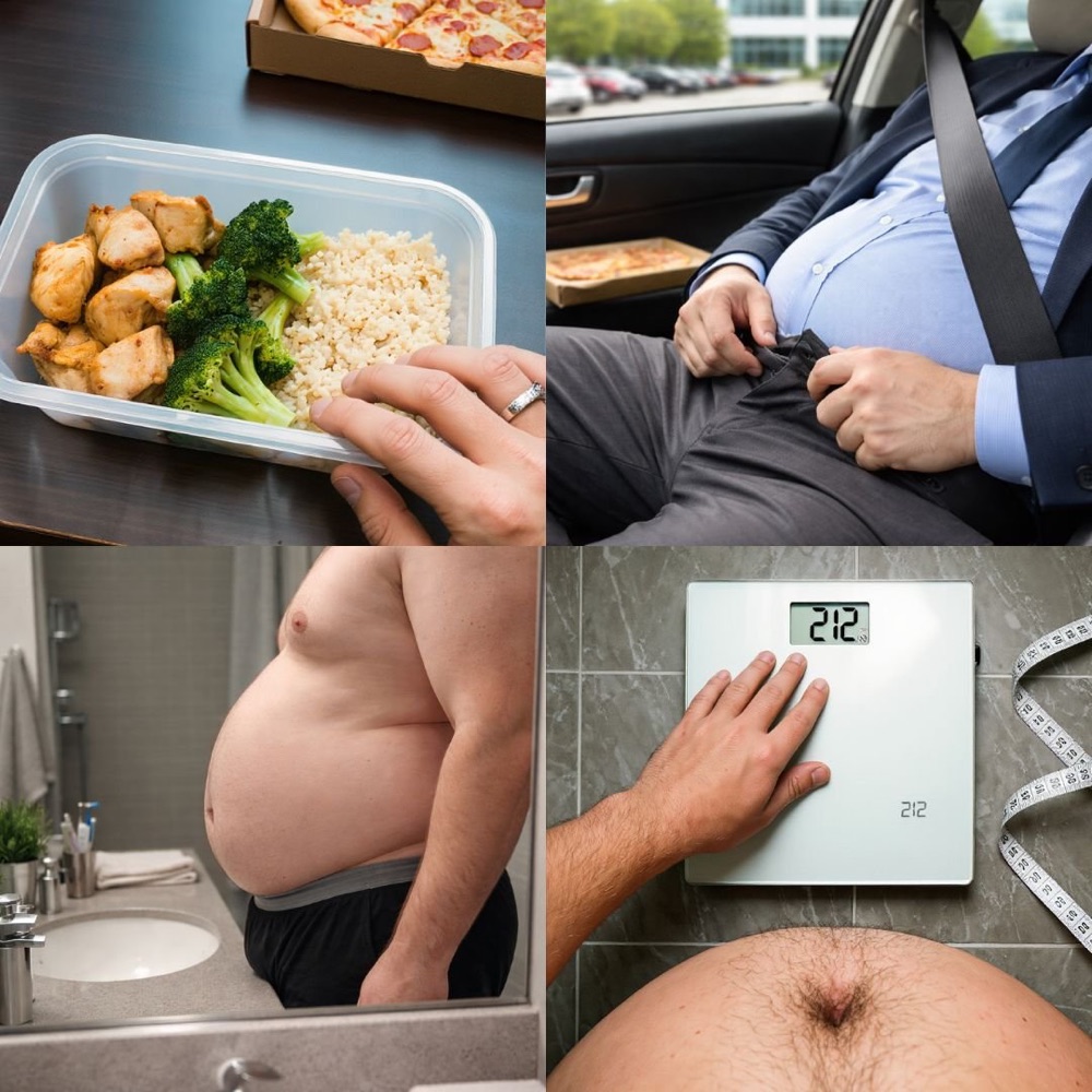 A diet meal, a pizza box and a tight belt: the daily fight with cravings